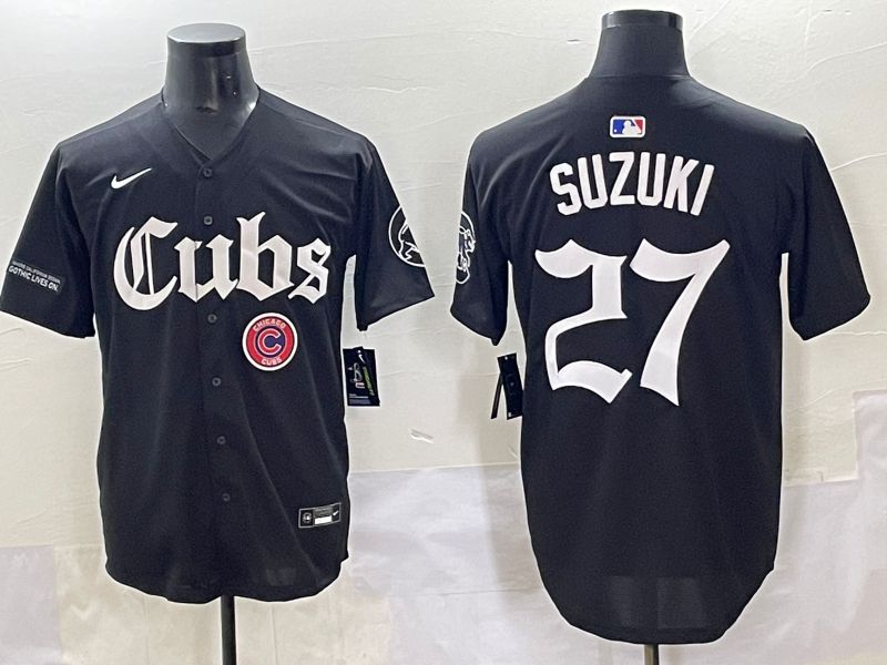 Men 2025 Chicago Cubs #27 Suzuki Black Five generations Joint Name Nike MLB Jersey style 15